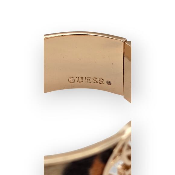 Guess Leopard Faux-Fur Logo Hinged Bangle – Gold-Tone Statement Bracelet - Picture 8 of 13